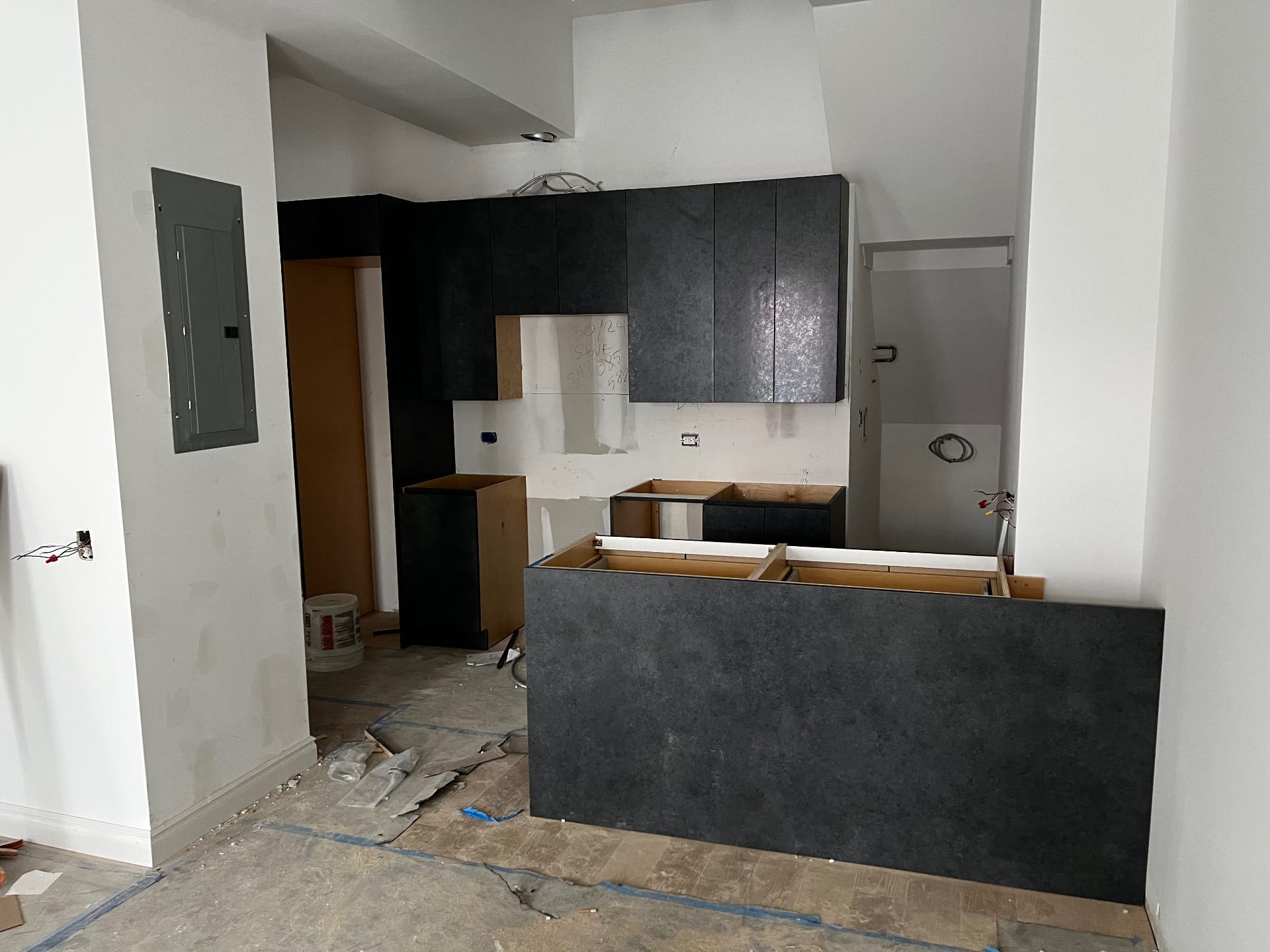 Dark modern kitchen, full custom build — Green Cabinets NY, custom cabinetry in Bushwick, Brooklyn