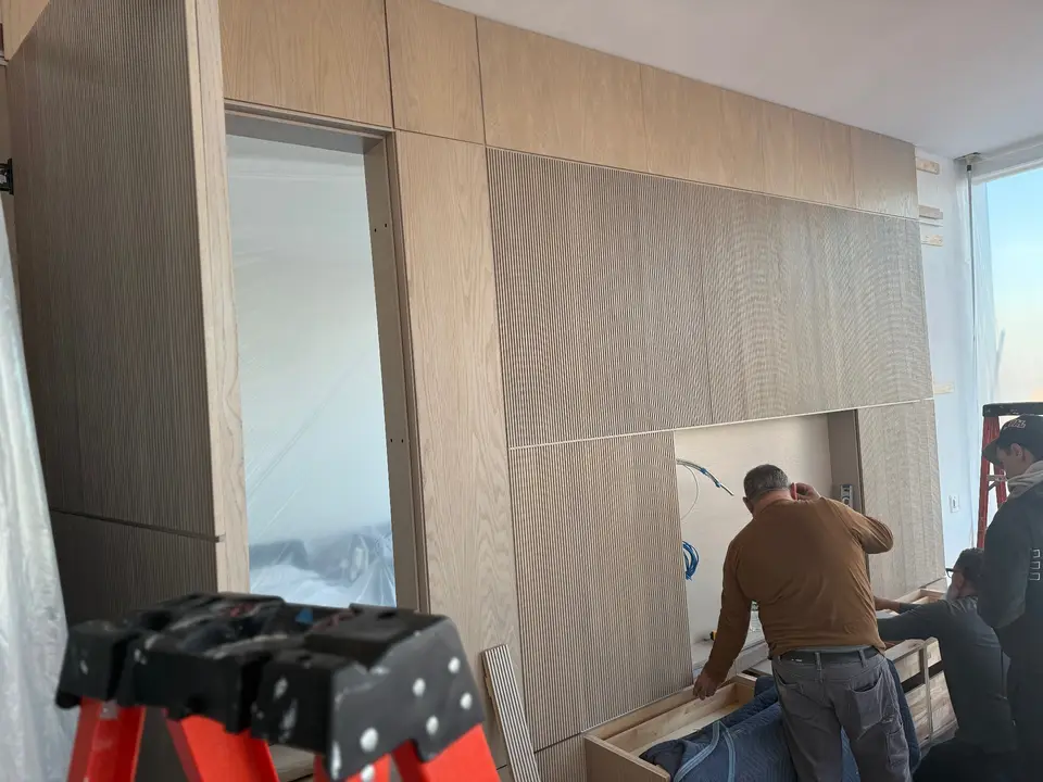 Contemporary wood cabinet installation
