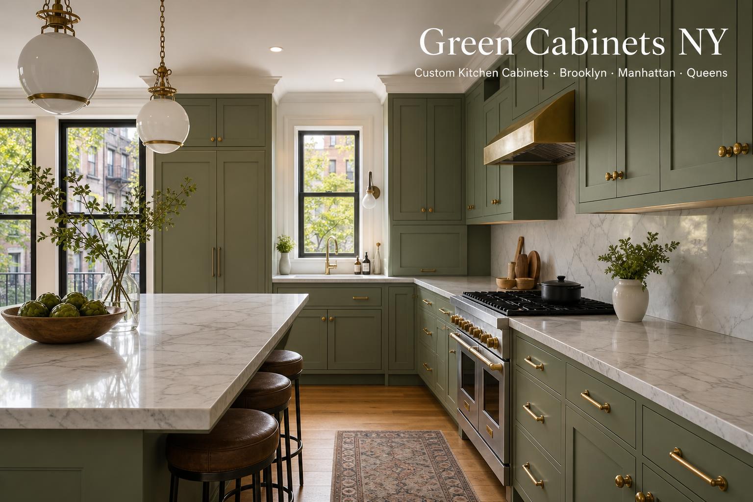 Two-tone Upper East Side kitchen with Ivory Oak island and white wall cabinets